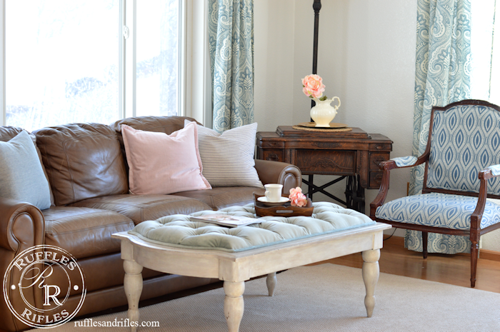 Blush and Blue Spring Accents in the Living Room