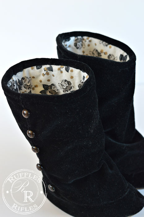 Black Velvet Button Boots