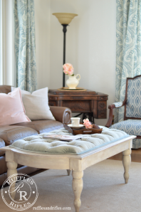 Blush and Blue Spring Accents in the Living Room
